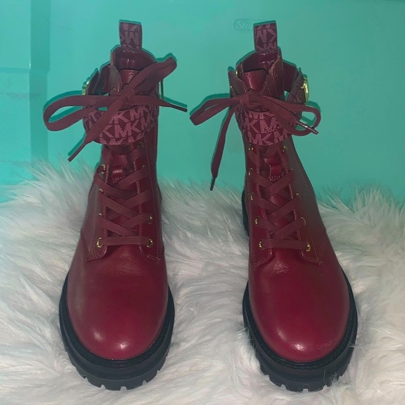 💖 MICHAEL Michael Kors Red Parker Logo-Panelled Ankle Boots NWOB 7 - Picture 4 of 15